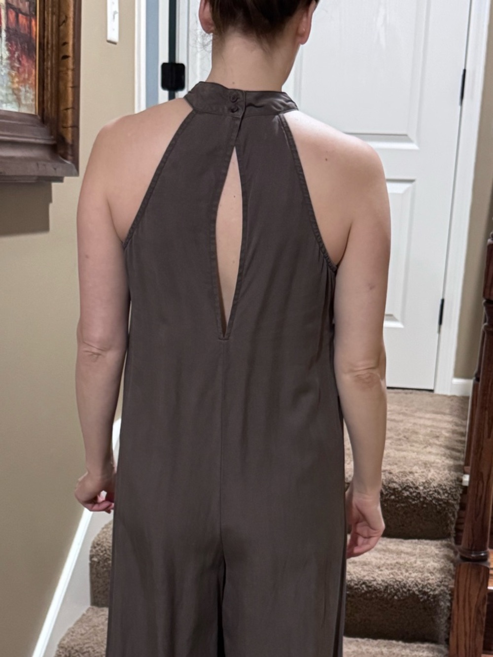 cloth & stone Dark Taupe Halter Wide-Leg Jumpsuit ~ Sz S - Picture 2 of 9